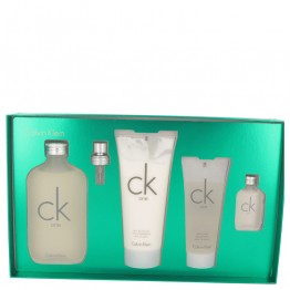 CK ONE by Calvin Klein 4pcs Gift Set - 6.6 oz Eau De Toilette Spray (Unisex) + 6.7 oz Body Lotion + 3.4 oz Shower Gel + .5 oz Mini for Women