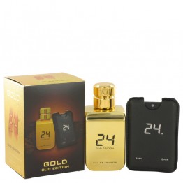 24 Gold Oud Edition by ScentStory Eau De Toilette Spray + 0.8 oz / 100 ml Mini Pocket Spray 3.4 oz / 100 ml for Men