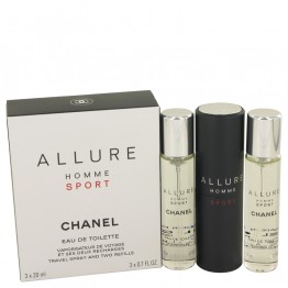 Allure Homme Sport by Chanel Mini EDT Spray + 2 Refills 3 x .7 oz / 3 x 21 ml for Men