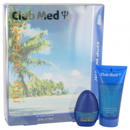 Club Med My Ocean by Coty 2pcs Gift Set - .33 oz Mini EDT Spray + 1.85 oz Hair & Body Wash for Men