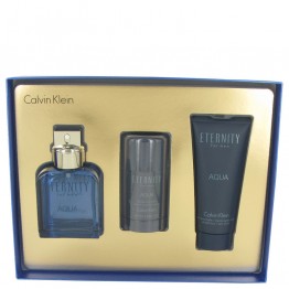 Eternity Aqua by Calvin Klein 3pcs Gift Set - 3.4 oz Eau De Toilette Spray + 3.4 oz After Shave Balm + 2.6 oz Deodorant Stick for Men