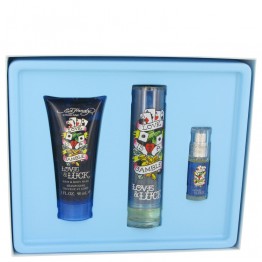 Love & Luck by Christian Audigier 3pcs Gift Set - 1.7 oz Eau De Toilette Spray + 3 oz Hair & Body Wash + .25 oz Mini EDT for Men