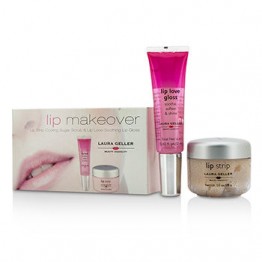 Laura Geller Lip Makeover Kit: 1x Lip Strip Cooling Sugar Scrub 28g/1oz, 1x Lip Love Soothing Lip Gloss 12ml/0.4oz 2pcs