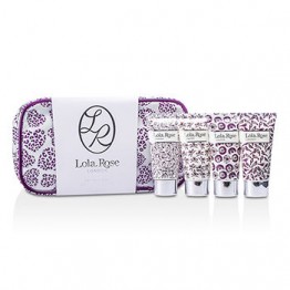 Lola Rose Calming Amethyst Travel Set: Shower Cream + Body Lotion + Hand & Nail Cream + Bubble Bath + Bag 4pcs+1bag