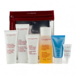 Clarins Take-Off Essentials Set: Facial Cleanser + HydraQuench Cream + Beauty Flash Balm + Body Lotion + Hand Cream + Eye Gel 250ml/8.3oz