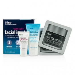 Bliss 'Night Night' Facial In A Box: Makeup melt gel-to-oil Cleanser 20ml + Clay Mask 2x4g + Triple Oxygen Moisture Cream 5ml 4pcs