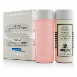 Sisley Cleansing Duo Travel Selection Set: Cleansing Milk w/ White Lily 100ml/3oz + Floral Toning Lotion 100ml/3oz 2pcs